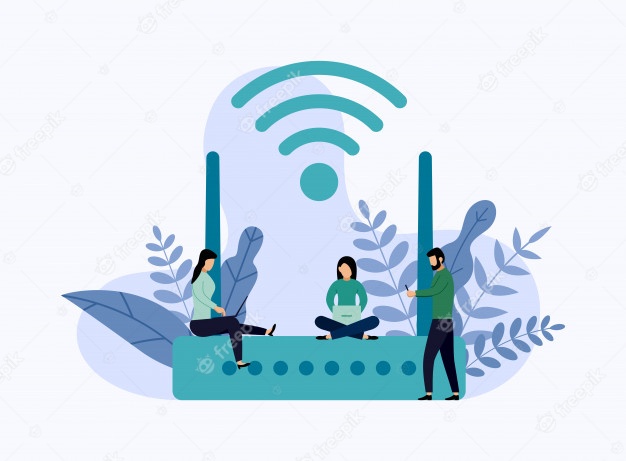 Premium Vector | Wireless ethernet modem router with characters, business  concept vector illustration